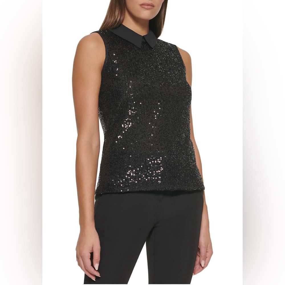 Tommy Hilfiger Sleeveless Collared Sequin Top